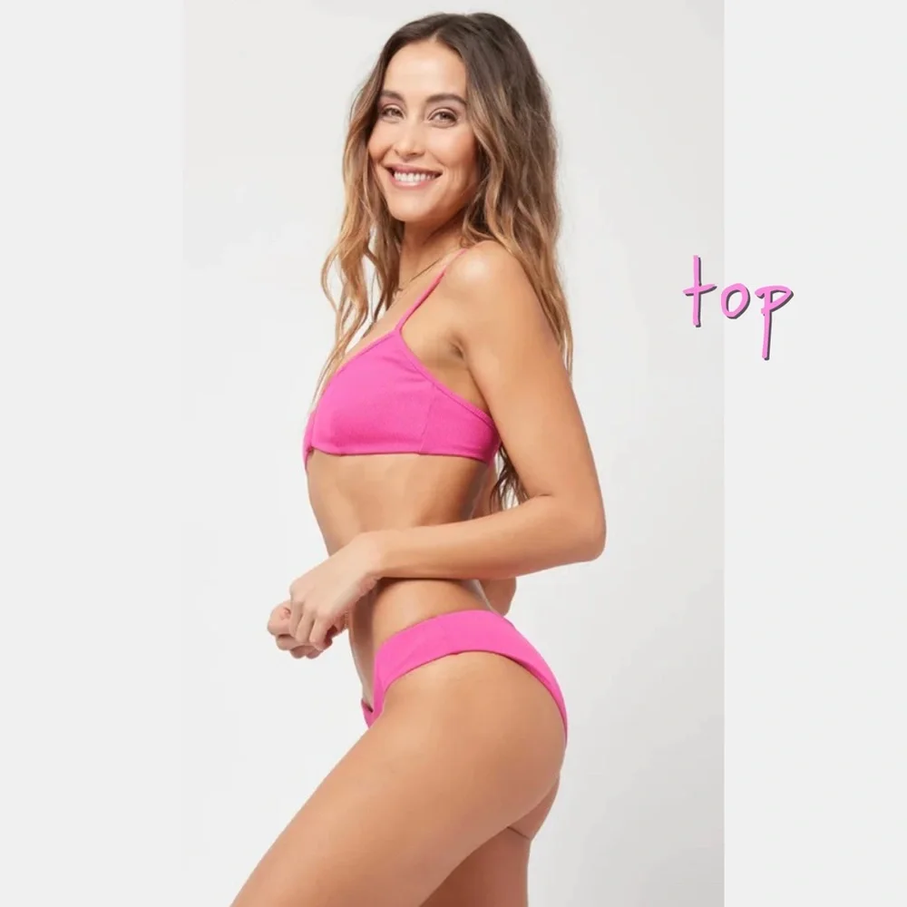 L*Space 🩷 Barbie Pink V-Neck Wire Helena Bikini Top | Cheeky Bottoms